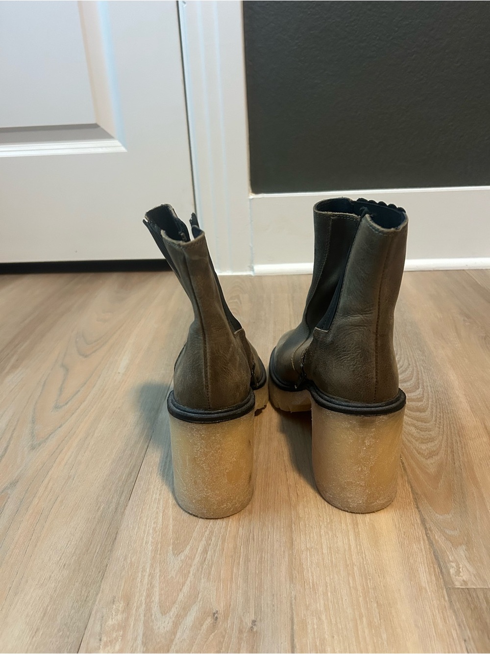Free People Olive Green Lug-Sole Chelsea Block Heel Booties - Picture 3 of 5